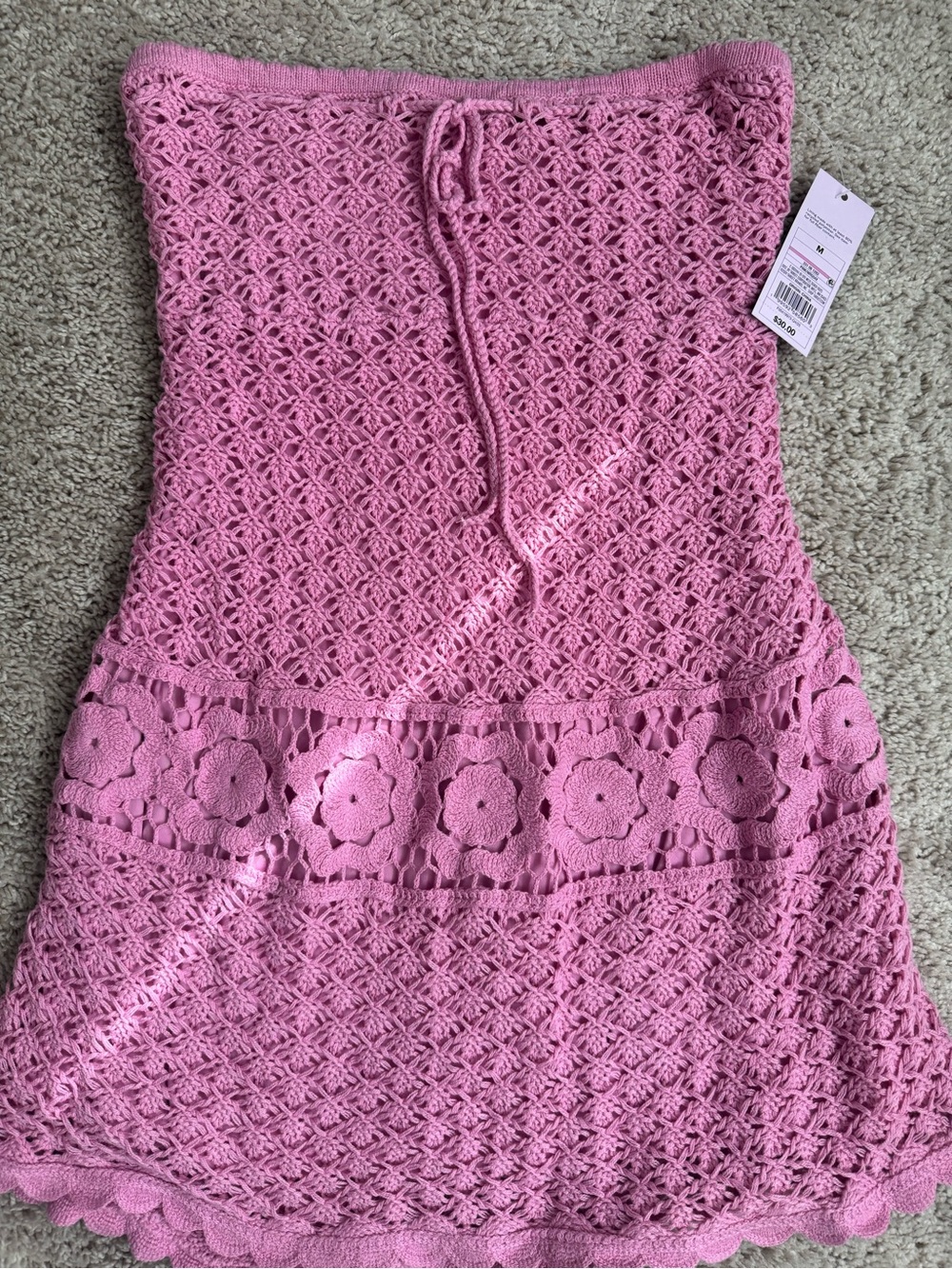 wild fable Pink Crochet Strapless Floral-Band Dress